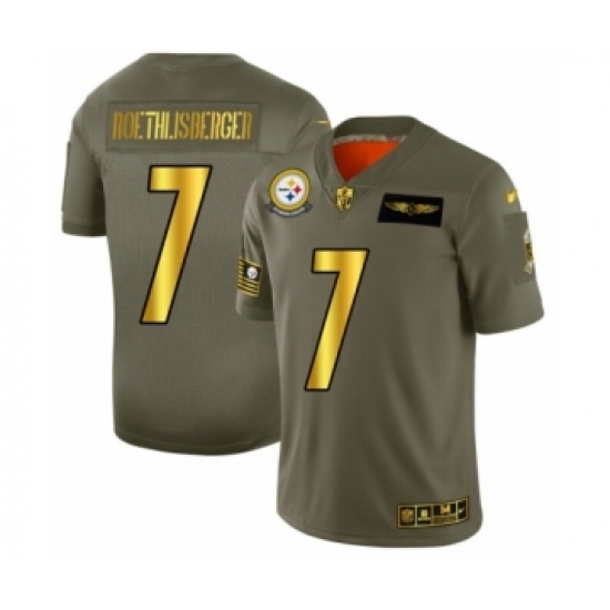 Men's Pittsburgh Steelers 7 Ben Roethlisberger Limited Olive Gold 2019 Salute to Service Football Jersey