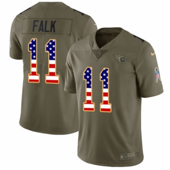 Men's Nike Tennessee Titans 11 Luke Falk Limited Olive/USA Flag 2017 Salute to Service NFL Jersey