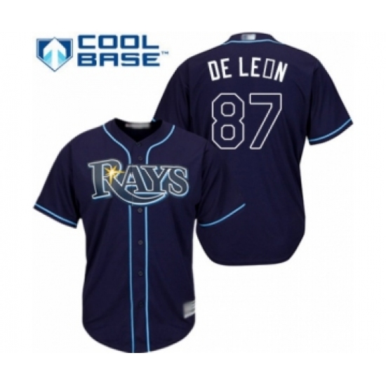 Youth Tampa Bay Rays 87 Jose De Leon Authentic Navy Blue Alternate Cool Base Baseball Player Jersey