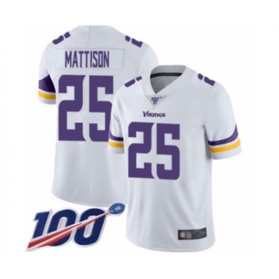 Men's Minnesota Vikings 25 Alexander Mattison White Vapor Untouchable Limited Player 100th Season Football Jersey