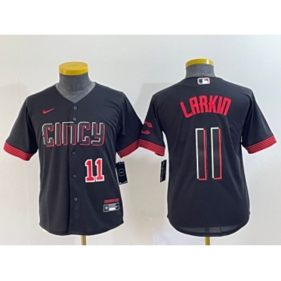 Youth Cincinnati Reds 11 Barry Larkin Number Black 2023 City Connect Cool Base Stitched Jersey1