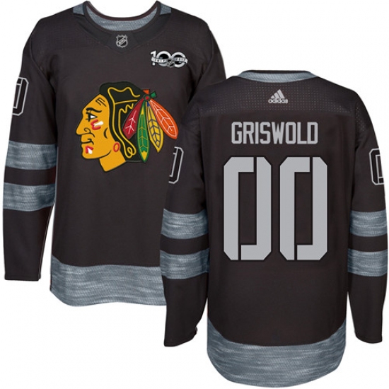 Men's Adidas Chicago Blackhawks 00 Clark Griswold Authentic Black 1917-2017 100th Anniversary NHL Jersey