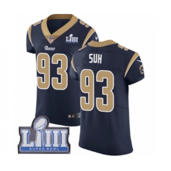 Men's Nike Los Angeles Rams 93 Ndamukong Suh Navy Blue Team Color Vapor Untouchable Elite Player Super Bowl LIII Bound NFL Jersey