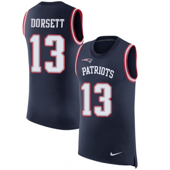 Men's Nike New England Patriots 13 Phillip Dorsett Navy Blue Rush Player Name & Number Tank Top NFL Jersey