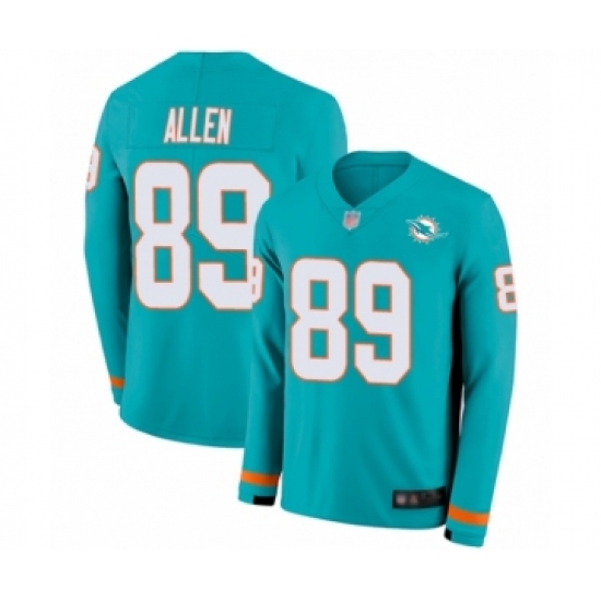 Youth Miami Dolphins 89 Dwayne Allen Limited Aqua Therma Long Sleeve Football Jersey