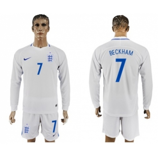 England 7 Beckham Home Long Sleeves Soccer Country Jersey
