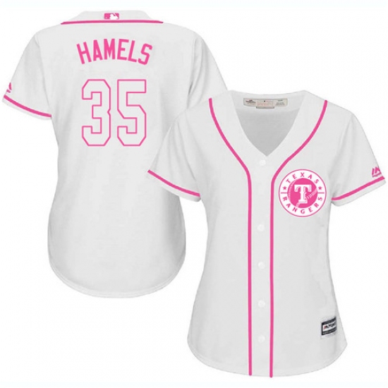 Women's Majestic Texas Rangers 35 Cole Hamels Authentic White Fashion Cool Base MLB Jersey