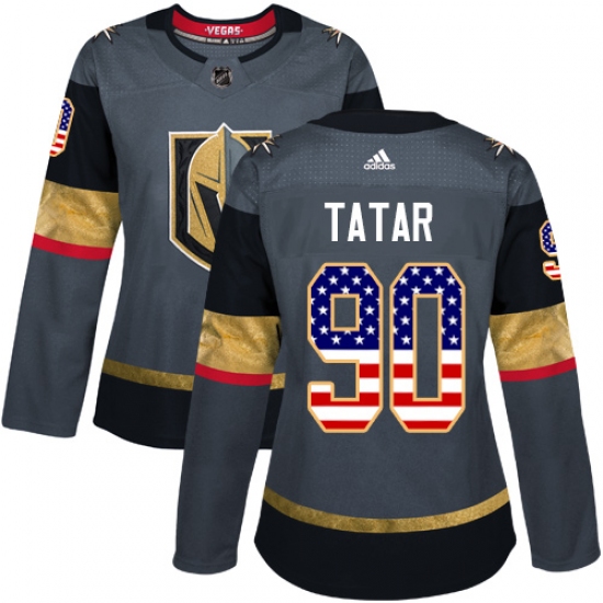 Women's Adidas Vegas Golden Knights 90 Tomas Tatar Authentic Gray USA Flag Fashion NHL Jersey