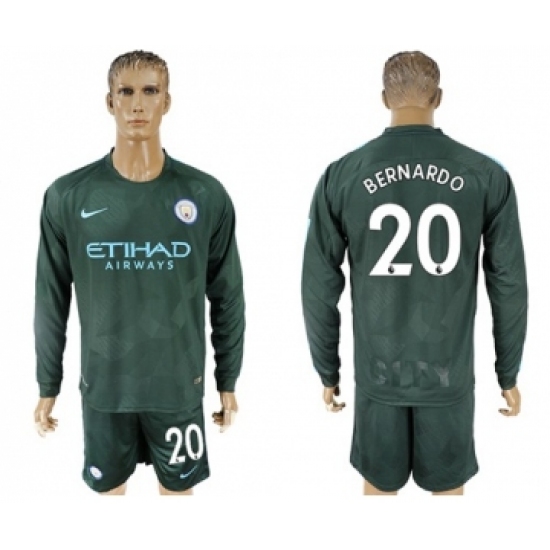 Manchester City 20 Bernardo Sec Away Long Sleeves Soccer Club Jersey