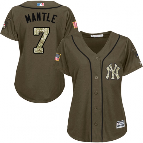 Women's Majestic New York Yankees 7 Mickey Mantle Authentic Green Salute to Service MLB Jersey