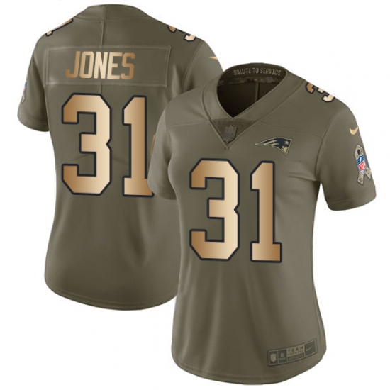 Women's Nike New England Patriots 31 Jonathan Jones Limited Olive Gold 2017 Salute to Service NFL Jersey