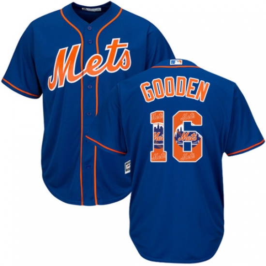 Men's Majestic New York Mets 16 Dwight Gooden Authentic Royal Blue Team Logo Fashion Cool Base MLB Jersey