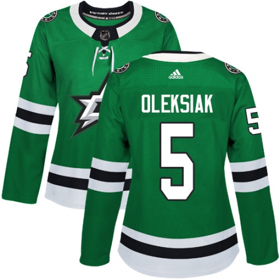 Women's Adidas Dallas Stars 5 Jamie Oleksiak Authentic Green Home NHL Jersey