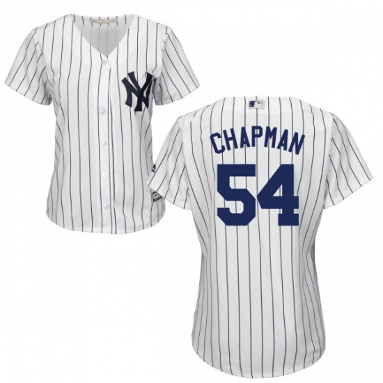Women's Majestic New York Yankees 54 Aroldis Chapman Replica White Home MLB Jersey