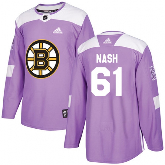 Men's Adidas Boston Bruins 61 Rick Nash Authentic Purple Fights Cancer Practice NHL Jersey