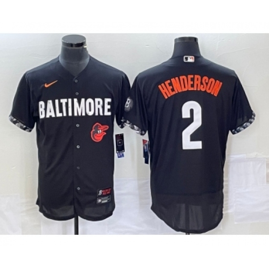 Men's Nike Baltimore Orioles 2 Gunnar Henderson Black 2023 City Connect Flex Base Stitched Jersey 1