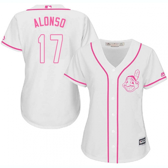 Women's Majestic Cleveland Indians 17 Yonder Alonso Replica White Fashion Cool Base MLB Jersey