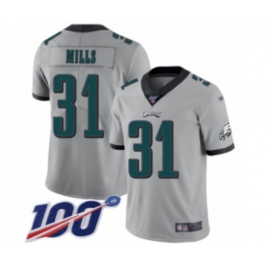 Youth Philadelphia Eagles 31 Jalen Mills Limited Silver Inverted Legend 100th Season Football Jersey