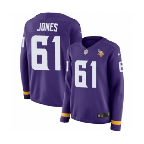 Women's Nike Minnesota Vikings 61 Brett Jones Limited Purple Therma Long Sleeve NFL Jersey