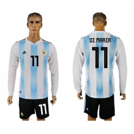 Argentina 11 Di Maria Home Long Sleeves Soccer Country Jersey - Click Image to Close