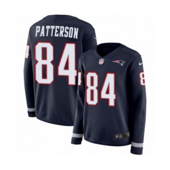 Women's Nike New England Patriots 84 Cordarrelle Patterson Limited Navy Blue Therma Long Sleeve NFL Jersey