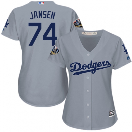 Women's Majestic Los Angeles Dodgers 74 Kenley Jansen Authentic Grey Road Cool Base 2018 World Series MLB Jersey