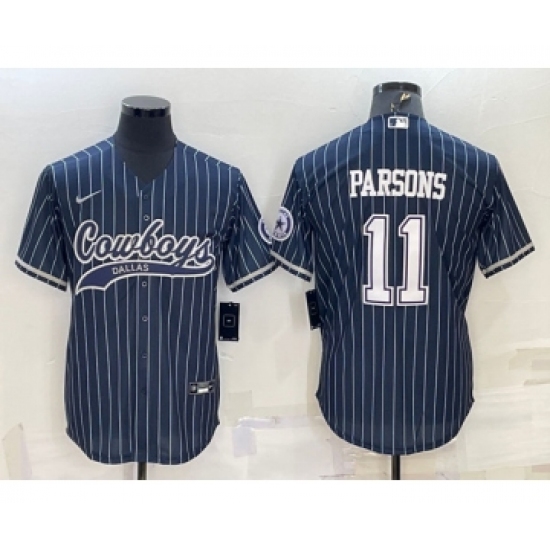 Men's Dallas Cowboys 11 Micah Parsons Navy With Patch Cool Base Stitched Baseball Jersey