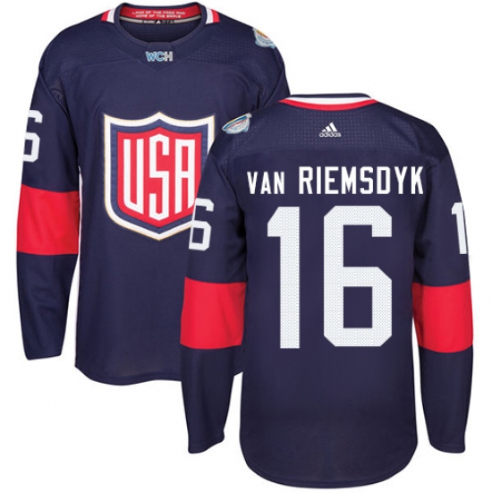Men's Adidas Team USA 16 James van Riemsdyk Premier Navy Blue Away 2016 World Cup Ice Hockey Jersey