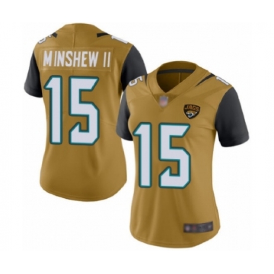 Women's Jacksonville Jaguars 15 Gardner Minshew II Limited Gold Rush Vapor Untouchable Football Jersey