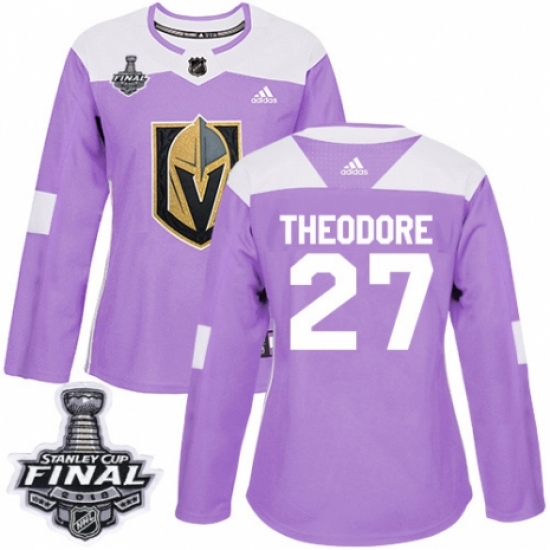 Women's Adidas Vegas Golden Knights 27 Shea Theodore Authentic Purple Fights Cancer Practice 2018 Stanley Cup Final NHL Jersey