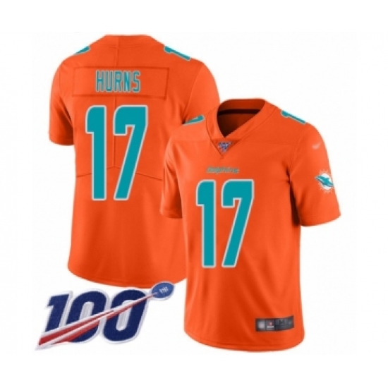 Youth Miami Dolphins 17 Allen Hurns Limited Orange Inverted Legend 100th Season Football Jersey