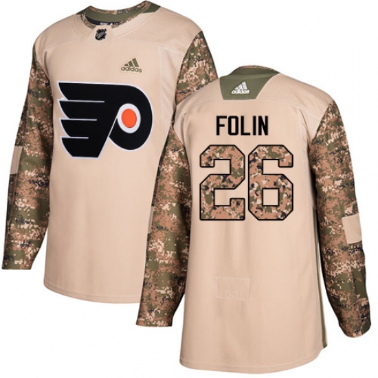 Men's Adidas Philadelphia Flyers 26 Christian Folin Authentic Camo Veterans Day Practice NHL Jersey