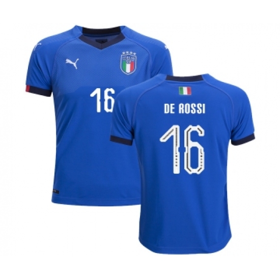 Italy 16 De Rossi Home Kid Soccer Country Jersey