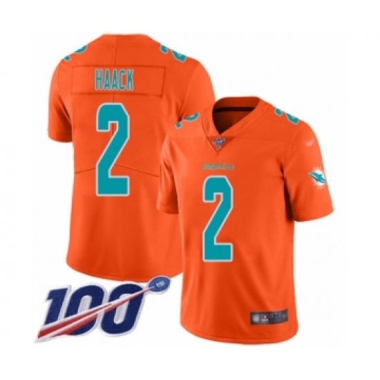 Men's Miami Dolphins 2 Matt Haack Limited Orange Inverted Legend 100th Season Football Jersey