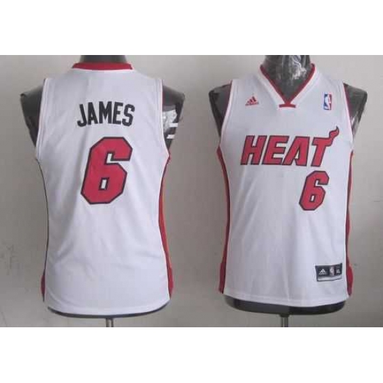 Youth NBA Miami Heat 6 LeBron James White Stitched Jersey