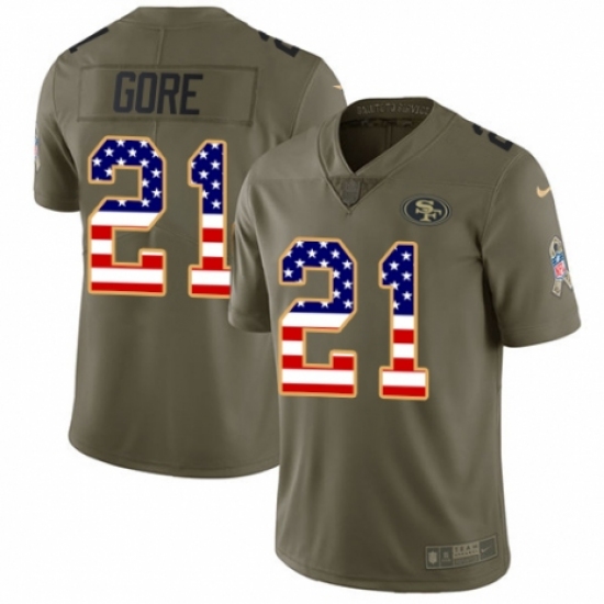 Men's Nike San Francisco 49ers 21 Frank Gore Limited Olive/USA Flag 2017 Salute to Service NFL Jersey