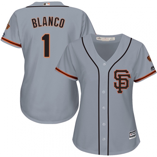 Women's Majestic San Francisco Giants 1 Gregor Blanco Authentic Grey Road 2 Cool Base MLB Jersey