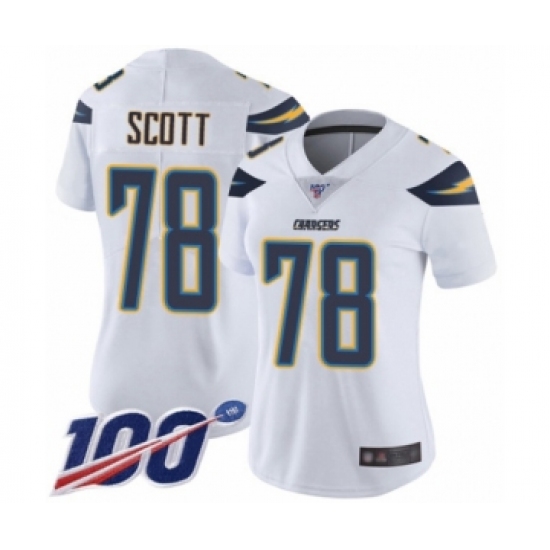 Women's Los Angeles Chargers 78 Trent Scott White Vapor Untouchable Limited Player 100th Season Football Jersey