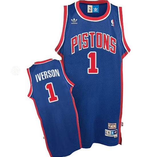 Men's Adidas Detroit Pistons 1 Allen Iverson Authentic Blue Throwback NBA Jersey