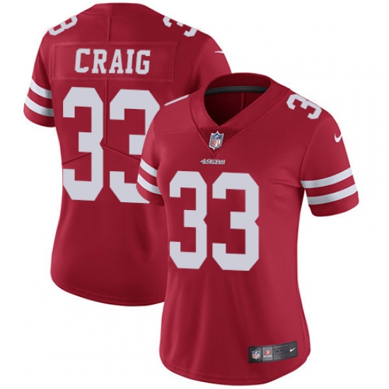Women's Nike San Francisco 49ers 33 Roger Craig Red Team Color Vapor Untouchable Limited Player NFL Jersey