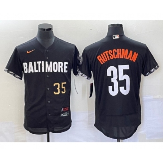 Men's Baltimore Orioles 35 Adley Rutschman Number Black 2023 City Connect Flex Base Stitched Jersey