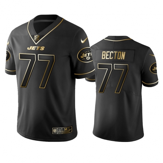 Men's New York Jets 77 Mekhi Becton Black Golden Edition Vapor Limited Jersey
