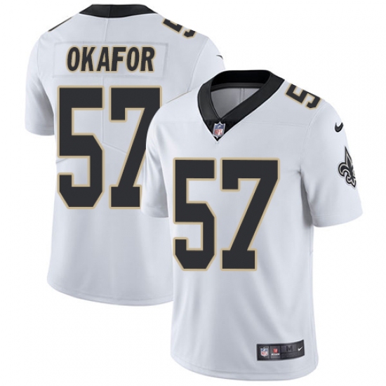 Youth Nike New Orleans Saints 91 Alex Okafor White Vapor Untouchable Limited Player NFL Jersey