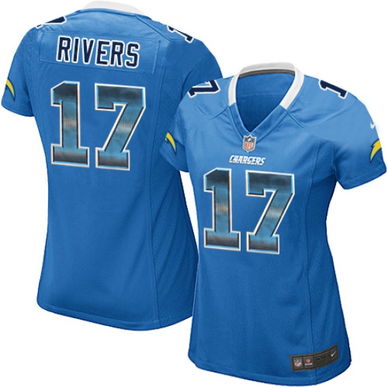 Women's Nike Los Angeles Chargers 17 Philip Rivers Limited Electric Blue Strobe NFL Jersey