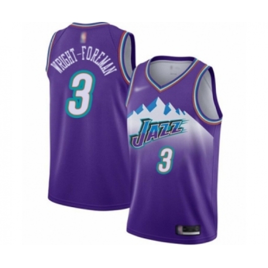 Men's Utah Jazz 3 Justin Wright-Foreman Authentic Purple Hardwood Classics Basketball Jersey