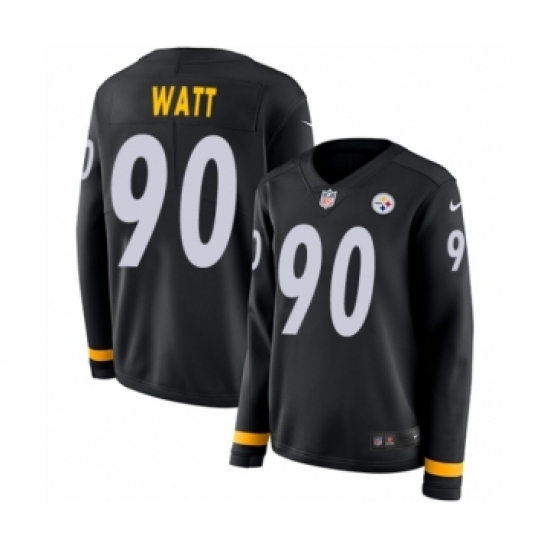 Women's Nike Pittsburgh Steelers 90 T. J. Watt Limited Black Therma Long Sleeve NFL Jersey