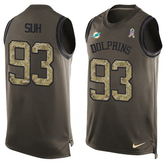Men's Nike Miami Dolphins 93 Ndamukong Suh Limited Green Salute to Service Tank Top NFL Jersey