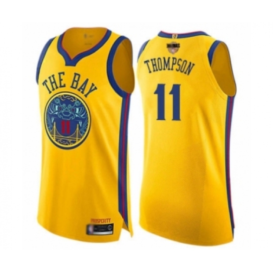Youth Golden State Warriors 11 Klay Thompson Swingman Gold 2019 Basketball Finals Bound Basketball Jersey - City Edition