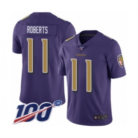 Men's Baltimore Ravens 11 Seth Roberts Limited Purple Rush Vapor Untouchable 100th Season Football Jersey