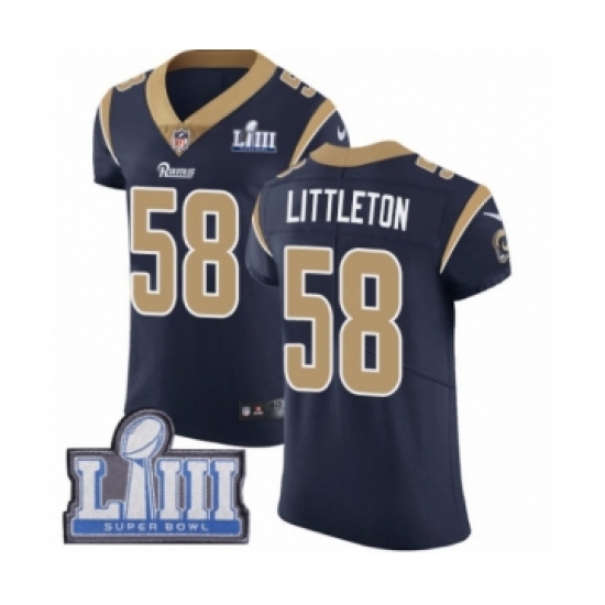 Men's Nike Los Angeles Rams 58 Cory Littleton Navy Blue Team Color Vapor Untouchable Elite Player Super Bowl LIII Bound NFL Jersey